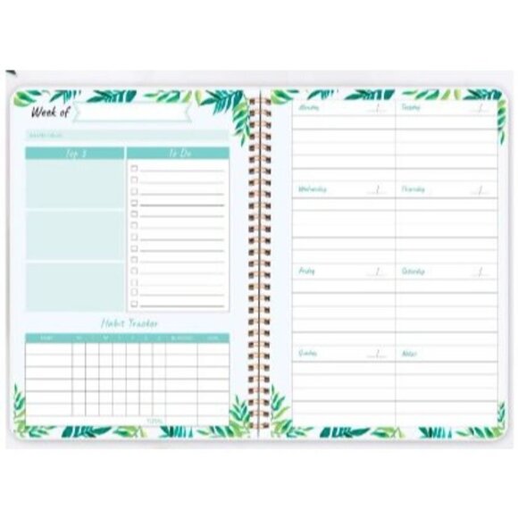 Weekly Planner Spiral 52 Weeks Leaf Design - Picture 1 of 2